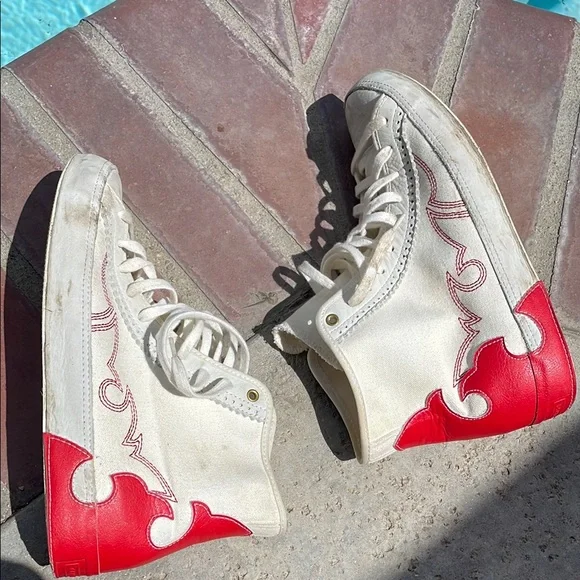 Converse Chucks Taylor Sasha High-Top Sneakers with Red Flame Western Design - Picture 14 of 15